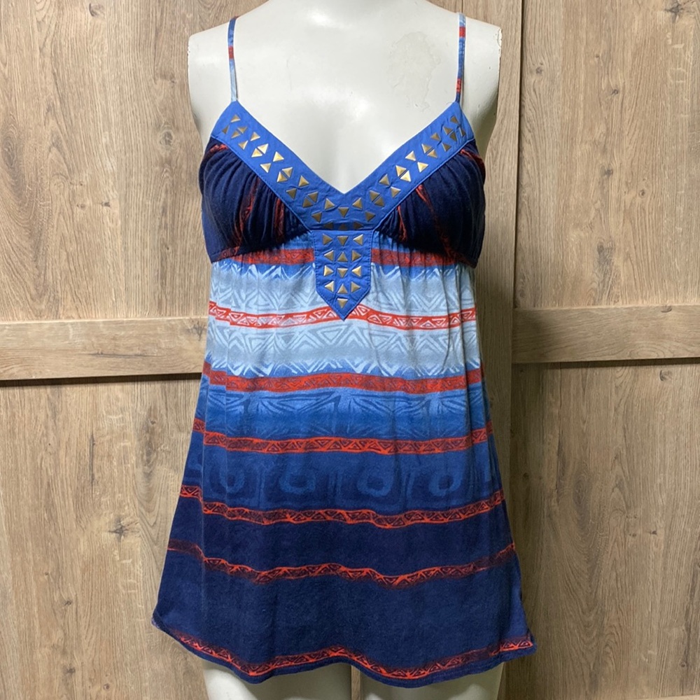 ecoté brand racer back embellished front tank with bronze tone hardware XS hood
